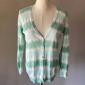 TORY BURCH tie-dye stripe lightweight soft cotton cardigan knit sweater Med